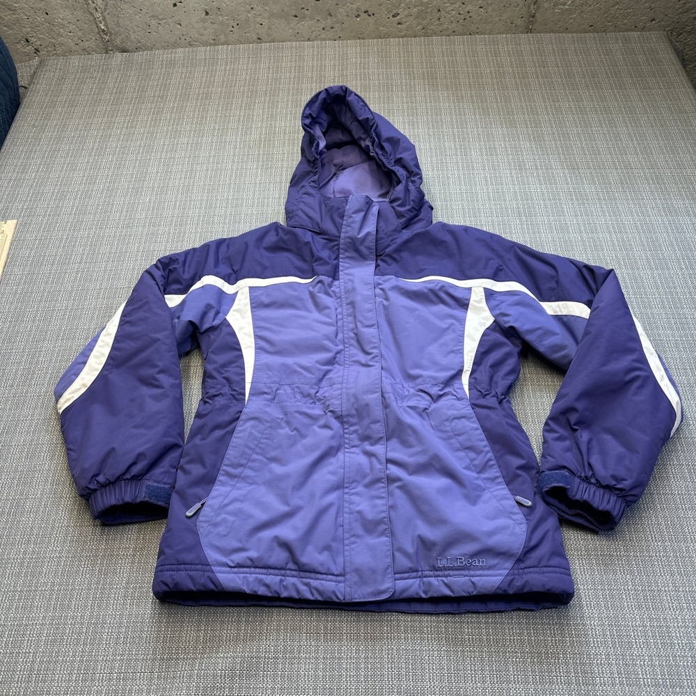 LL Bean Thinsulate Winter Jacket Girls size 8 Purple Colorblock Detachable Hood